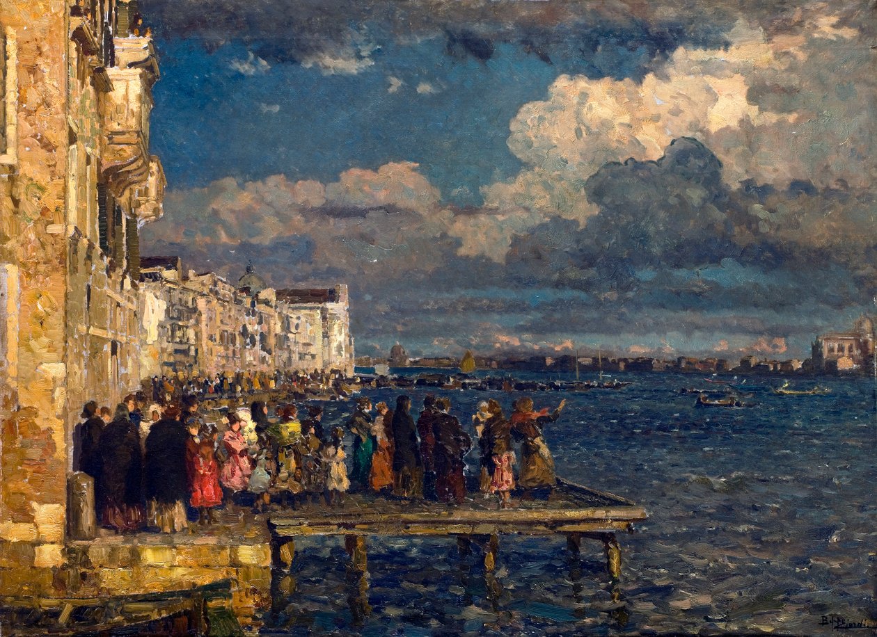 Příprava slavnosti Festa del Redentore v Benátkách Obraz Beppe Ciardiho (1875-1932) 1910-1915 Soukromá sbírka od Beppe Ciardi