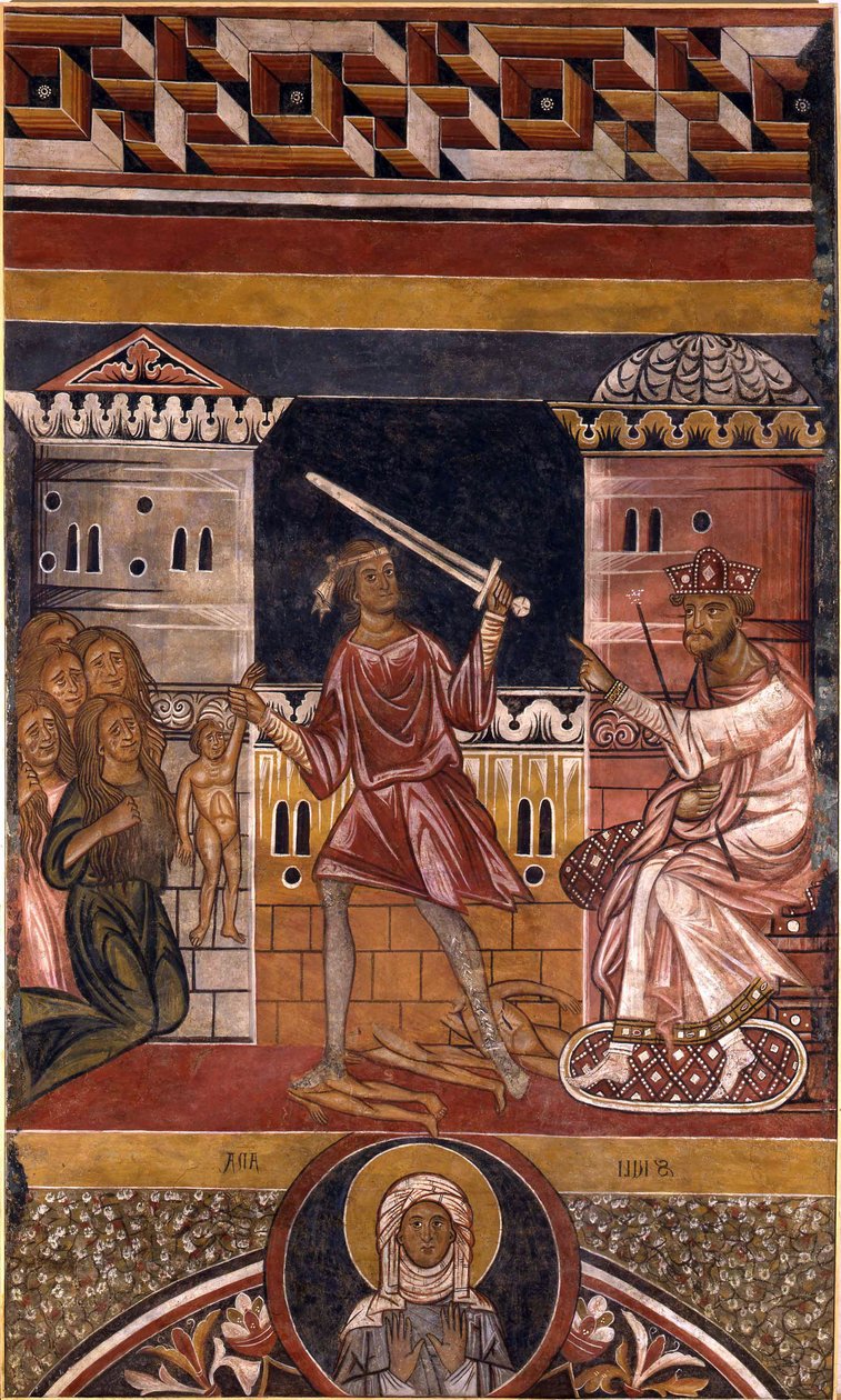 Masakr neviňátek par Berlinghieri, Berlinghiero (asi 1175-1235 / 42). Freska, rozměr: 350x205, Bazilika Santo Stefano, Bologna od Berlinghiero (fl.1228 36) Berlinghieri