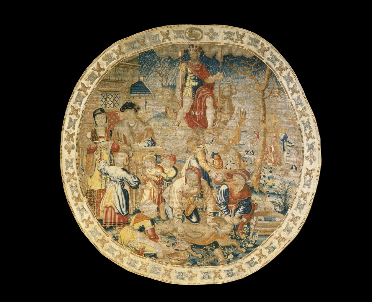 Bruselský alegorický gobelín znázorňující měsíc prosinec z "Medailonových měsíců", kolem roku 1525 od Bernaert van Orley