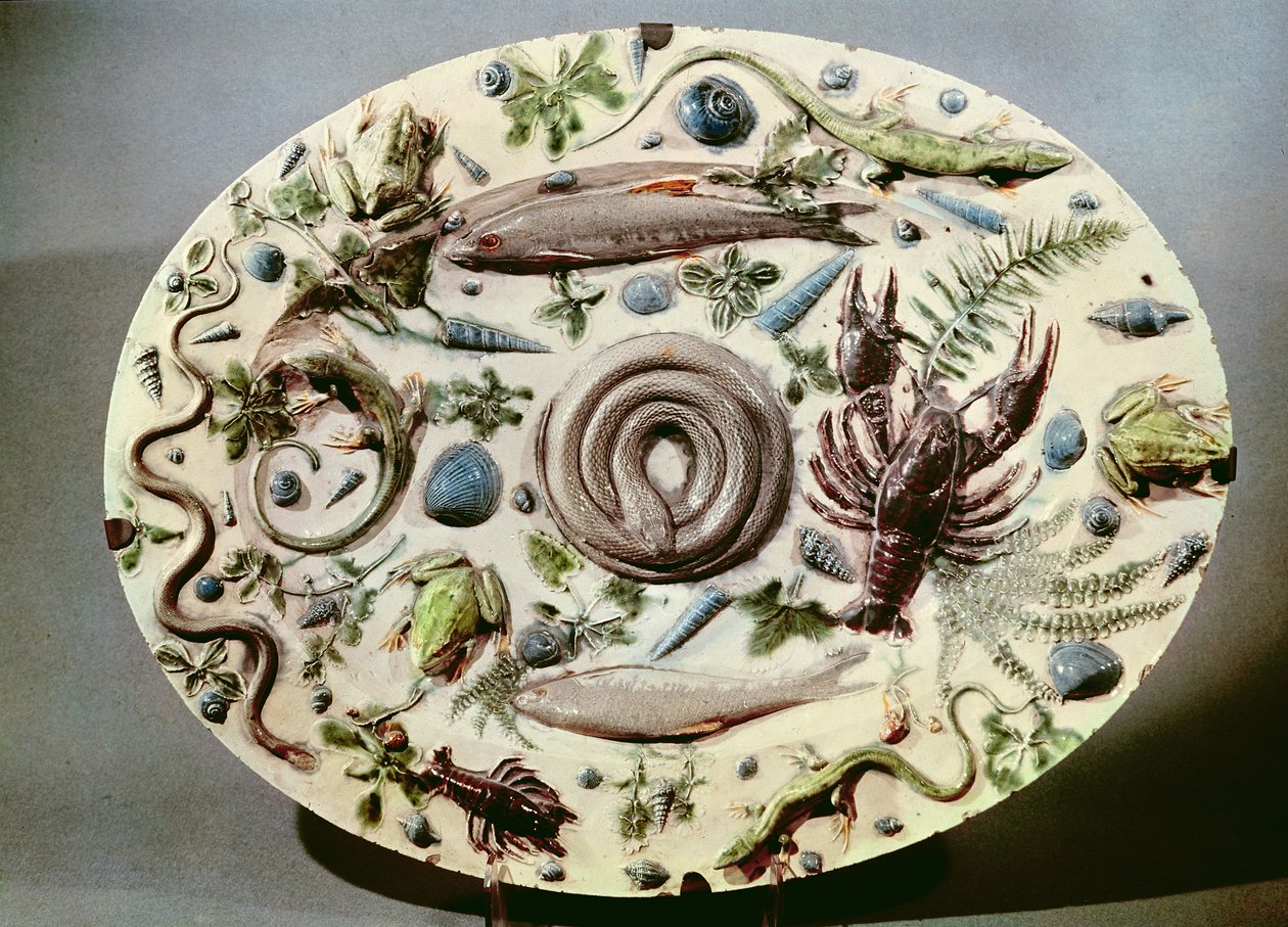 Miska „Rustique Figuline“ s bílým pozadím (fajáns) od Bernard Palissy