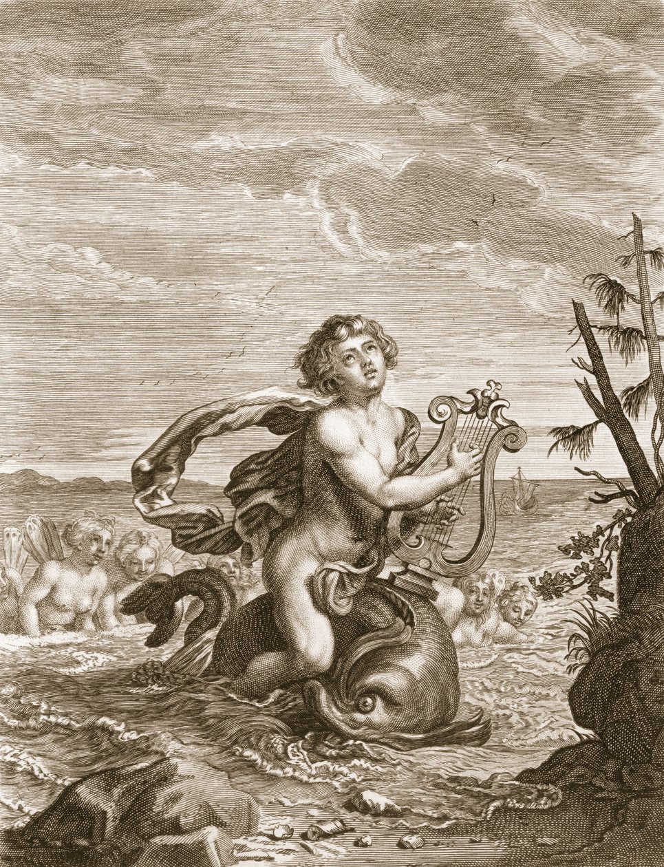 Arion zachovalý delfínem, 1731 od Bernard Picart