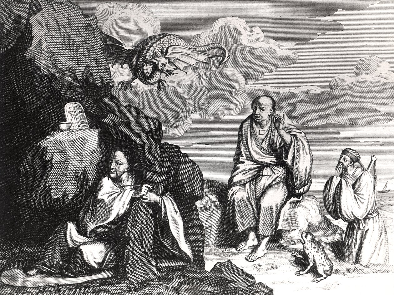 Čínští kouzelníci a čarodějové, ilustrace z „Ceremonies et Coutumes Religieuses des Peuples Idolatres“, vydané v Amsterdamu, 1798 od Bernard Picart
