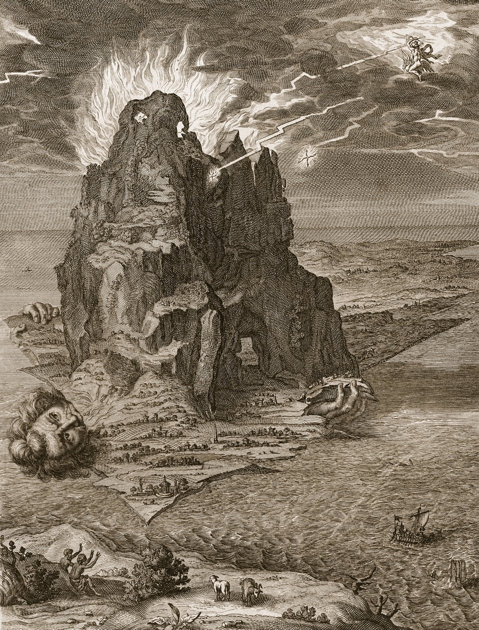 Enceladus pohřben pod Etnou, 1731 od Bernard Picart