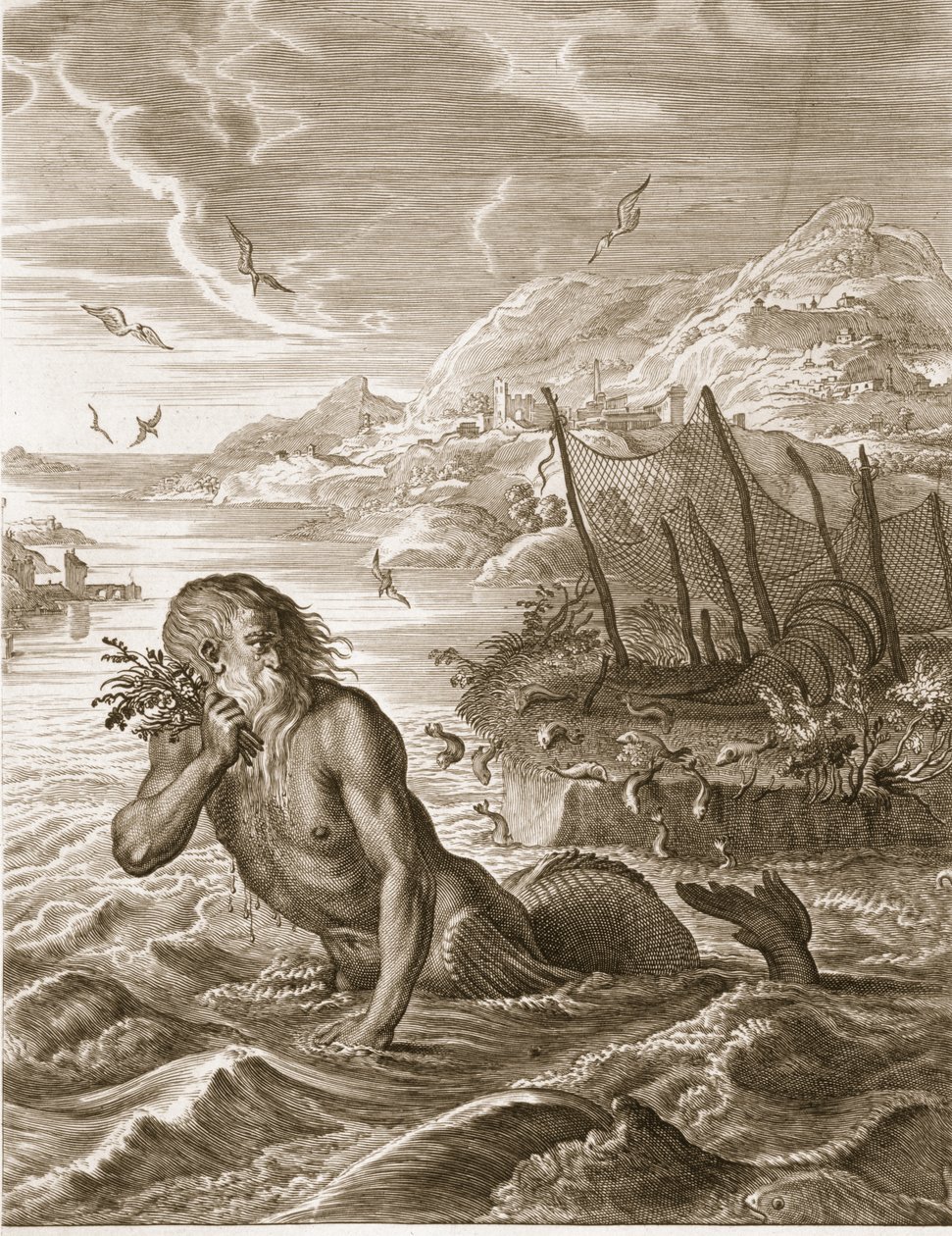 Glaucus se proměnil v mořského boha, 1731 od Bernard Picart