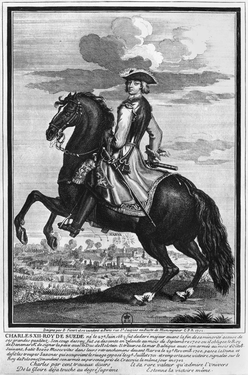 Švédský král Karel XII. (1682-1718) na koni, 1702 od Bernard Picart