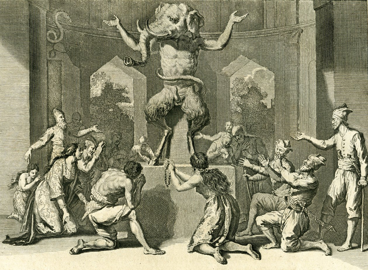 Lidé na Cejlonu uctívající Boha Ganéše, dárce moudrosti, zdraví a bohatství, 1729 (mědirytina) od Bernard Picart