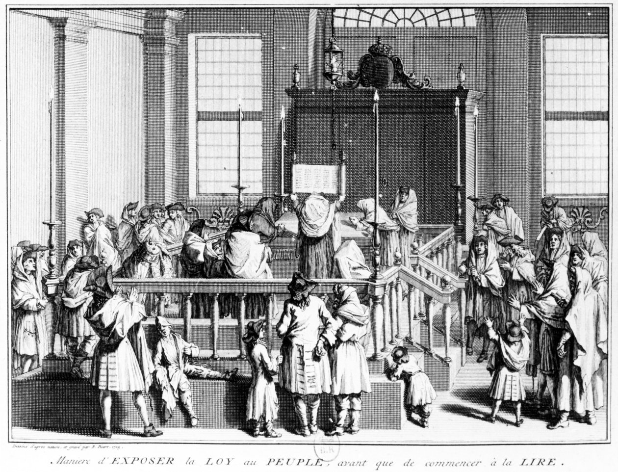 Ukazování Zákona lidem v synagoze před zahájením čtení, 1725 od Bernard Picart