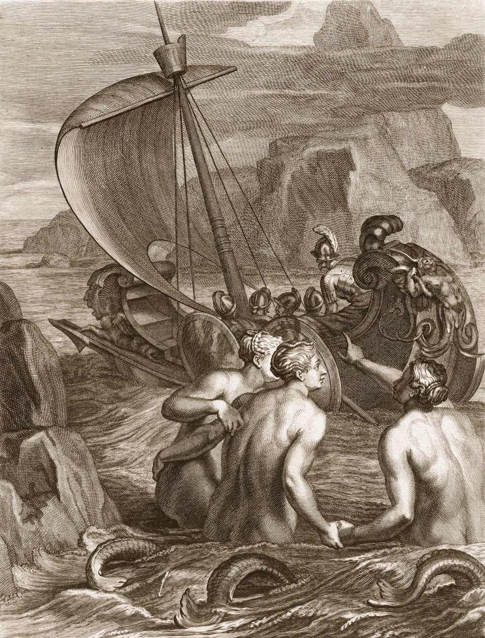 Ulysses a jeho společníci Vyhněte se kouzlům sirén, 1731 od Bernard Picart