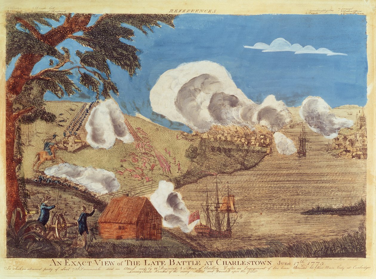 Přesný pohled na pozdní bitvu u Charlestownu 17. června 1775 od Bernard Romans