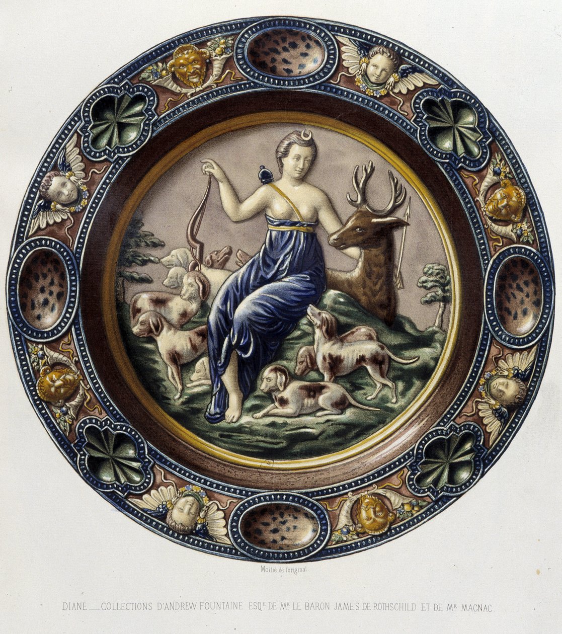 Diane (Artemis) chasseresse - Plat céramique, v „Dílo Bernarda Palissyho“ od C. Delange a C. Bornemana, Paříž od Bernard (after) Palissy