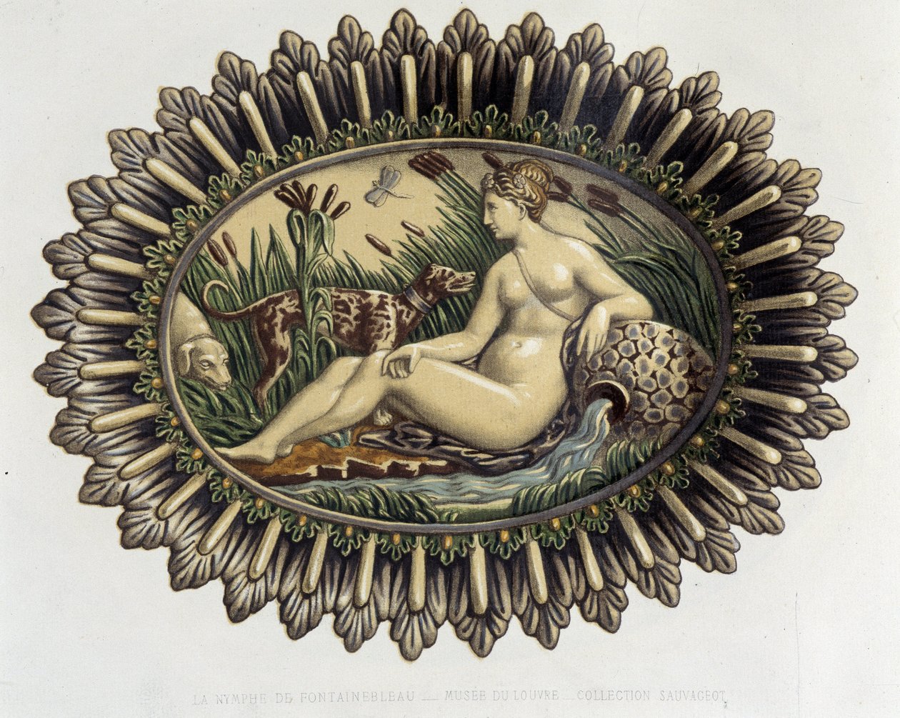 La nymph de Fontainebleau - Plat céramique, v „Dílo Bernarda Palissyho“ od C. Delange a C. Bornemana, Paříž od Bernard (after) Palissy