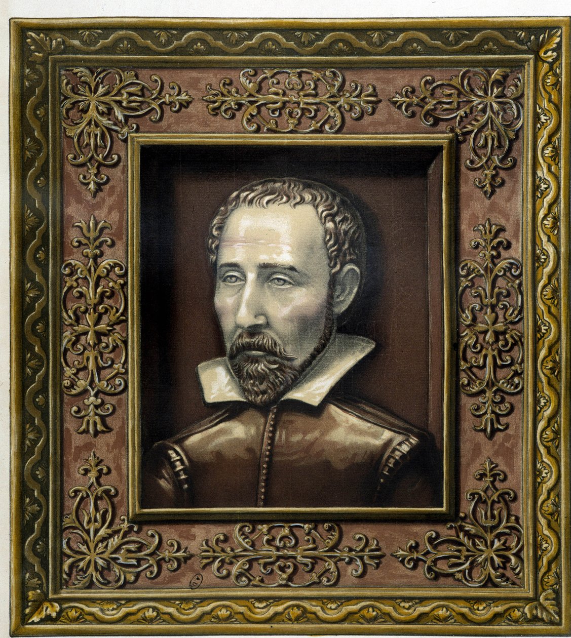 Portrét Bernarda Palissyho, který vlastnoručně vyrobil z hliněné keramiky - v „Dílo Bernarda Palissyho“ od C. Delange a C. Bornemana, Paříž od Bernard (after) Palissy