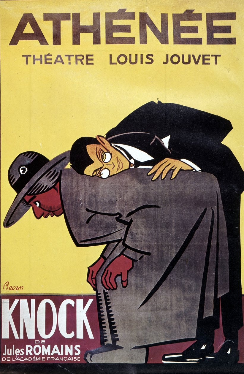 Plakát „Knock“ od Julese Romanse v divadle Louis Jouvet „Athenee“, od Bernarda Becana (Bernhard Kahn) (1890-1943) od Bernard Becan