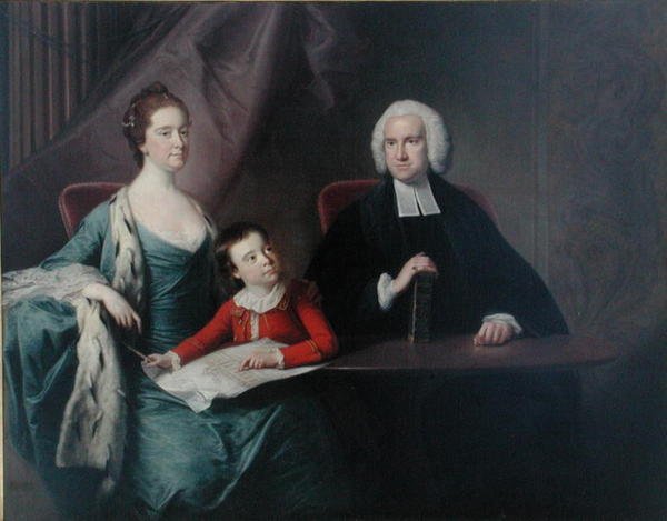 Portrét reverenda Johna Fountayna (1741-1802) z Melton-on-the-Hill, jeho manželky Anny a jejich syna Thomase, počátek 60. let 18. století (olej na plátně) od Bernard Downes