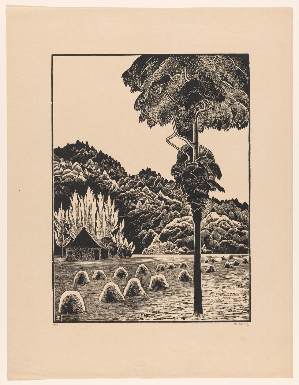 Dunová krajina s kupkami sena od Bernard Essers (signed by artist)