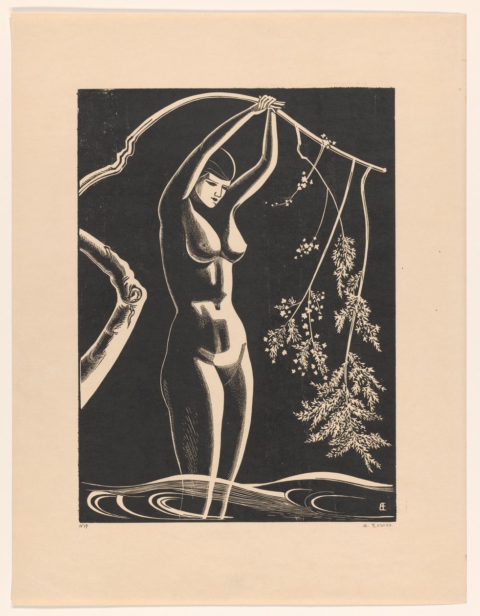 Nahá žena s větví od Bernard Essers (signed by artist)