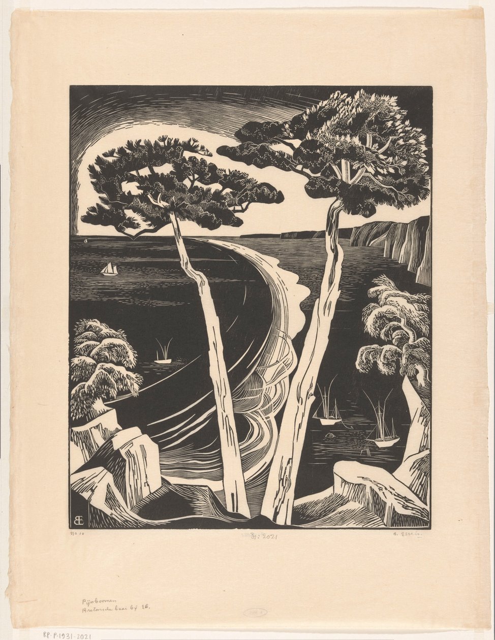 Borovice (Breton Bay při odlivu) (původní název na objektu) od Bernard Essers (signed by artist)