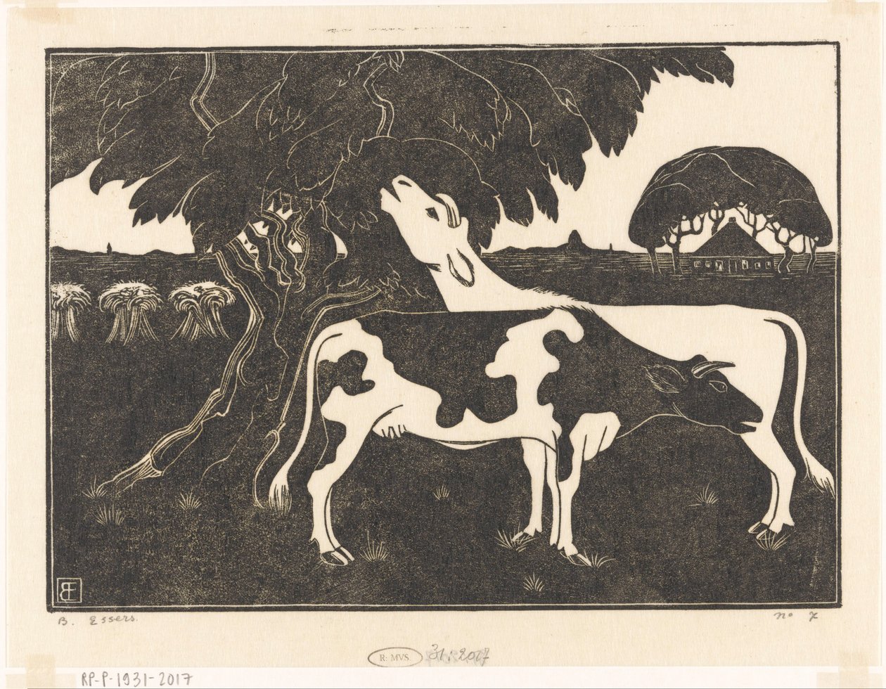 Dvě krávy u stromu od Bernard Essers (signed by artist)