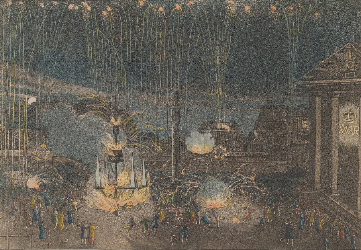 Dokonalý popis ohňostroje v Covent Garden, který byl proveden z pověření..., 1809. od Bernard Lens