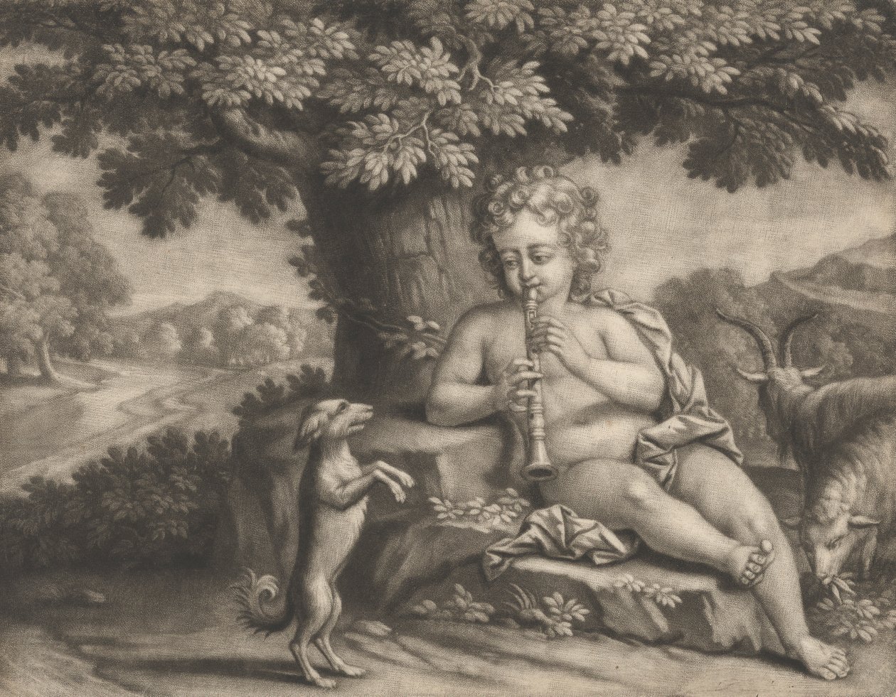 Shepherd Boy Piping to a Dog od Bernard Lens