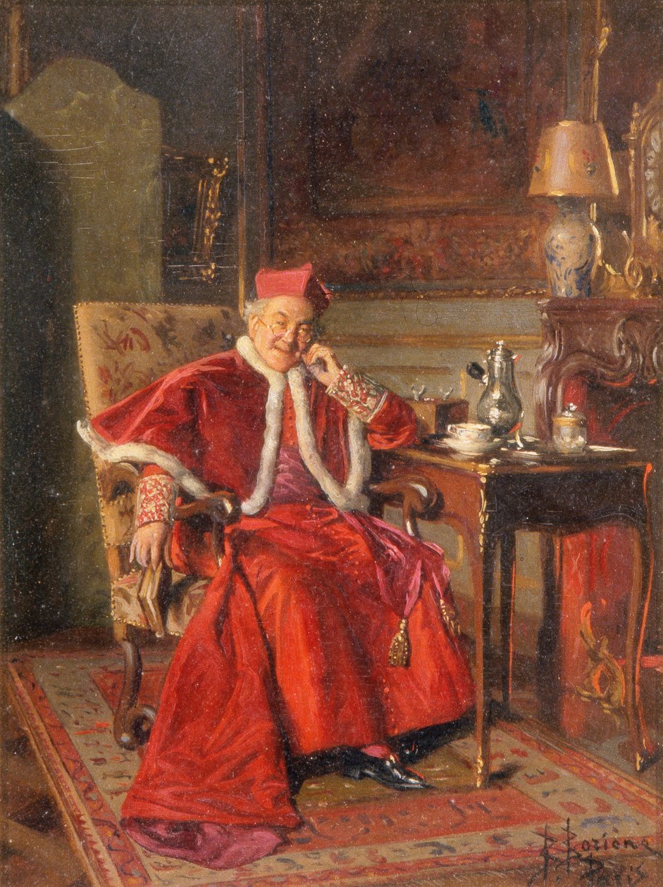 Kardinál u kávy, asi 1895 (olej na desce) od Bernard Louis Borione