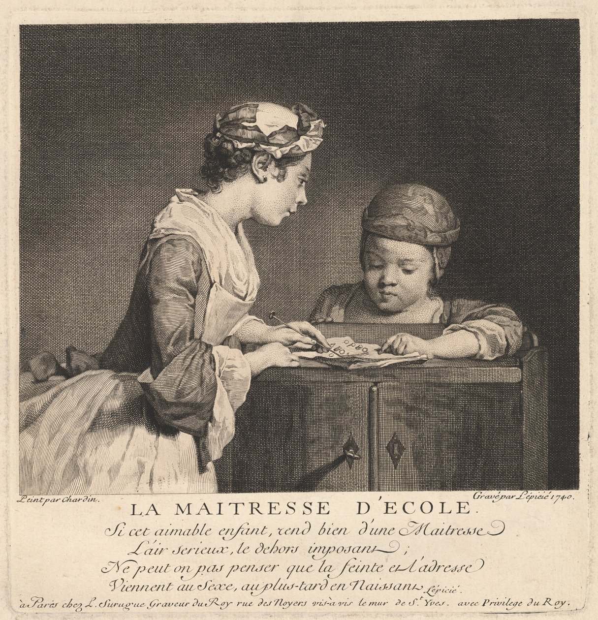 Učitel školy od Bernard Lépicié after Jean Siméon Chardin