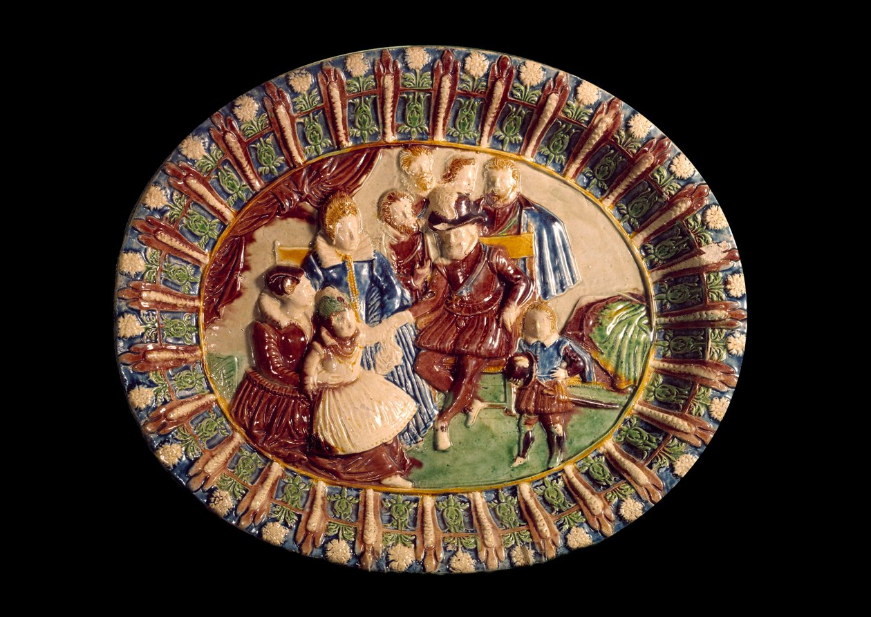 Miska představující Henri IV a jeho rodinu. Keramika v glazované zemi od Bernarda Palissyho (1510-1589) od Bernard Palissy