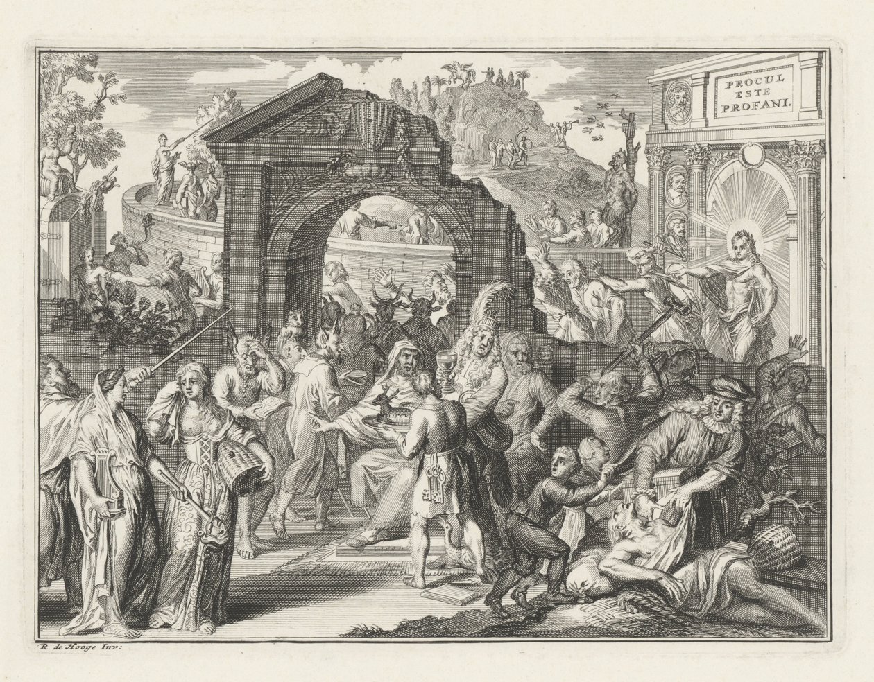 Cartoon of the Schouwburg Controversy, asi 1685 od Bernard Picart (attributed to)