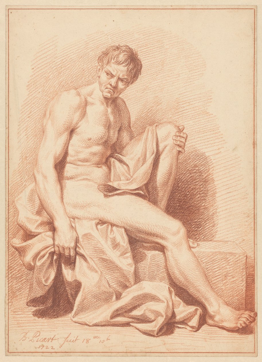 Sedící nahý muž s drapérie od Bernard Picart (signed by artist)