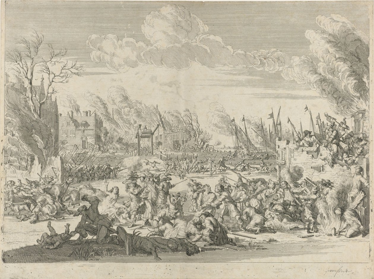 Francouzská zvěrstva v Bodegraven a Zwammerdam, 1672 od Bernard Picart (workshop of)