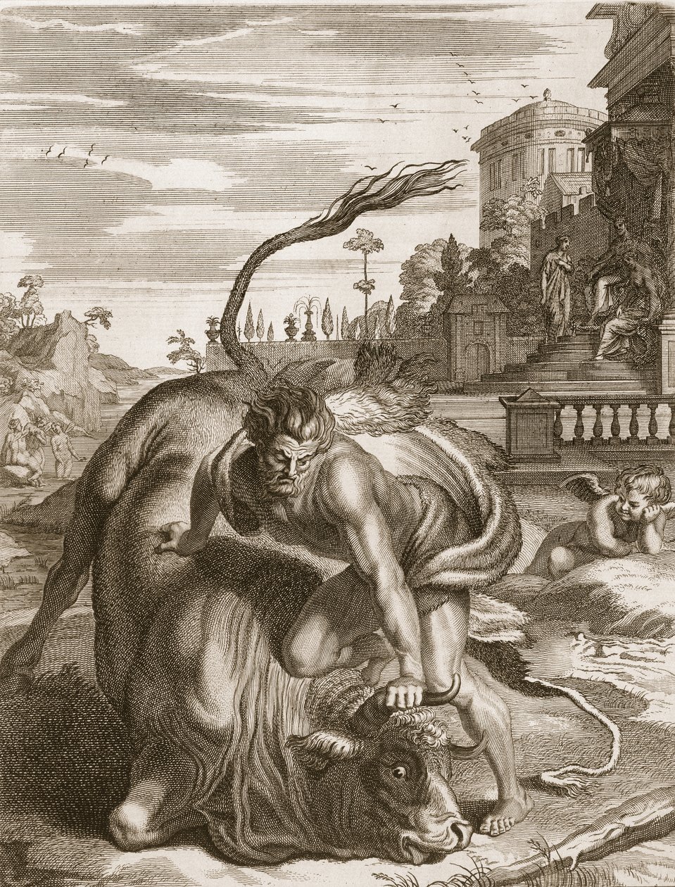 Achelous ve tvaru býka je poražen Herculesem, 1731 od Bernard Picart