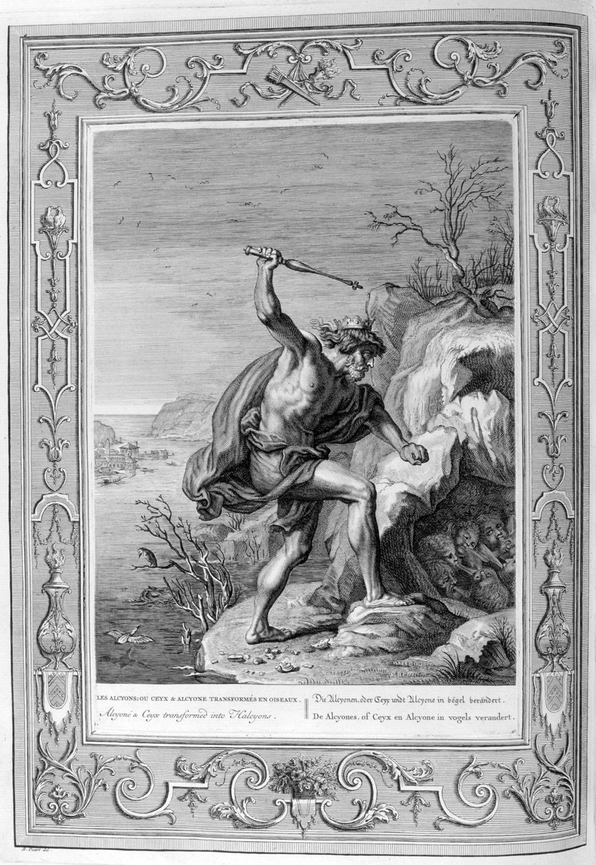 Alcyone a Ceyx se proměnili v ptáky, 1733 od Bernard Picart