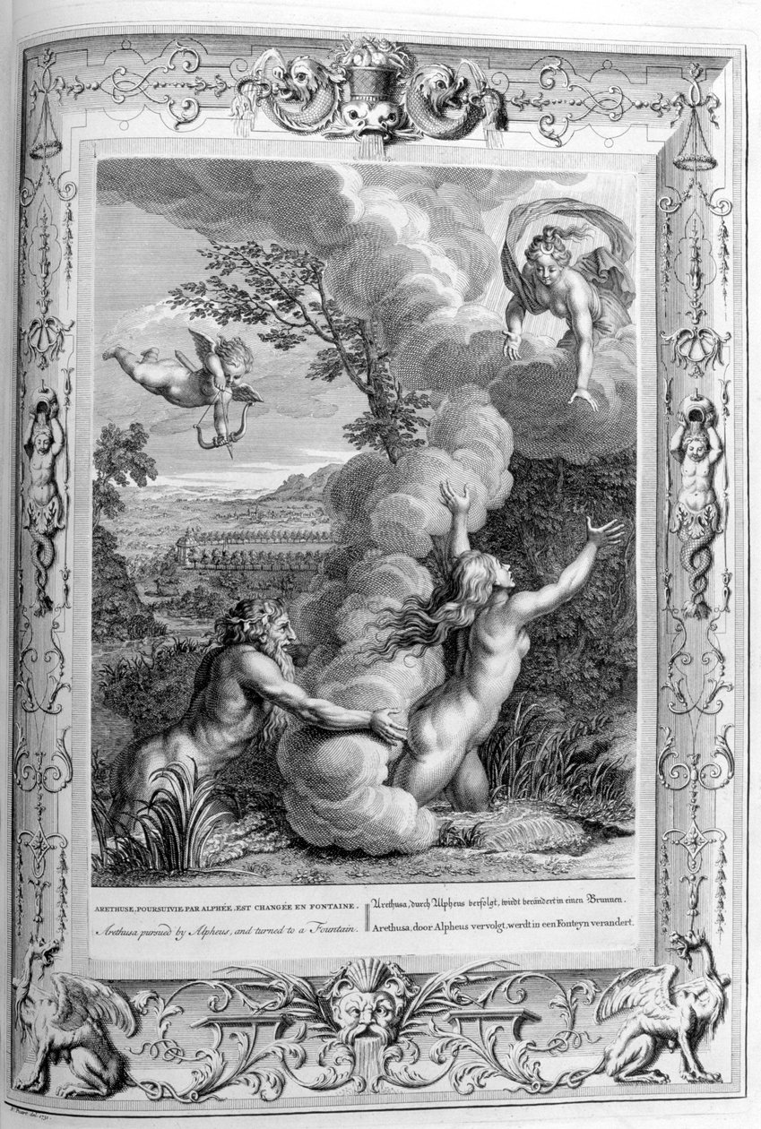 Arethusa pronásledovaná Alfeem a proměněná ve fontánu, 1733 od Bernard Picart