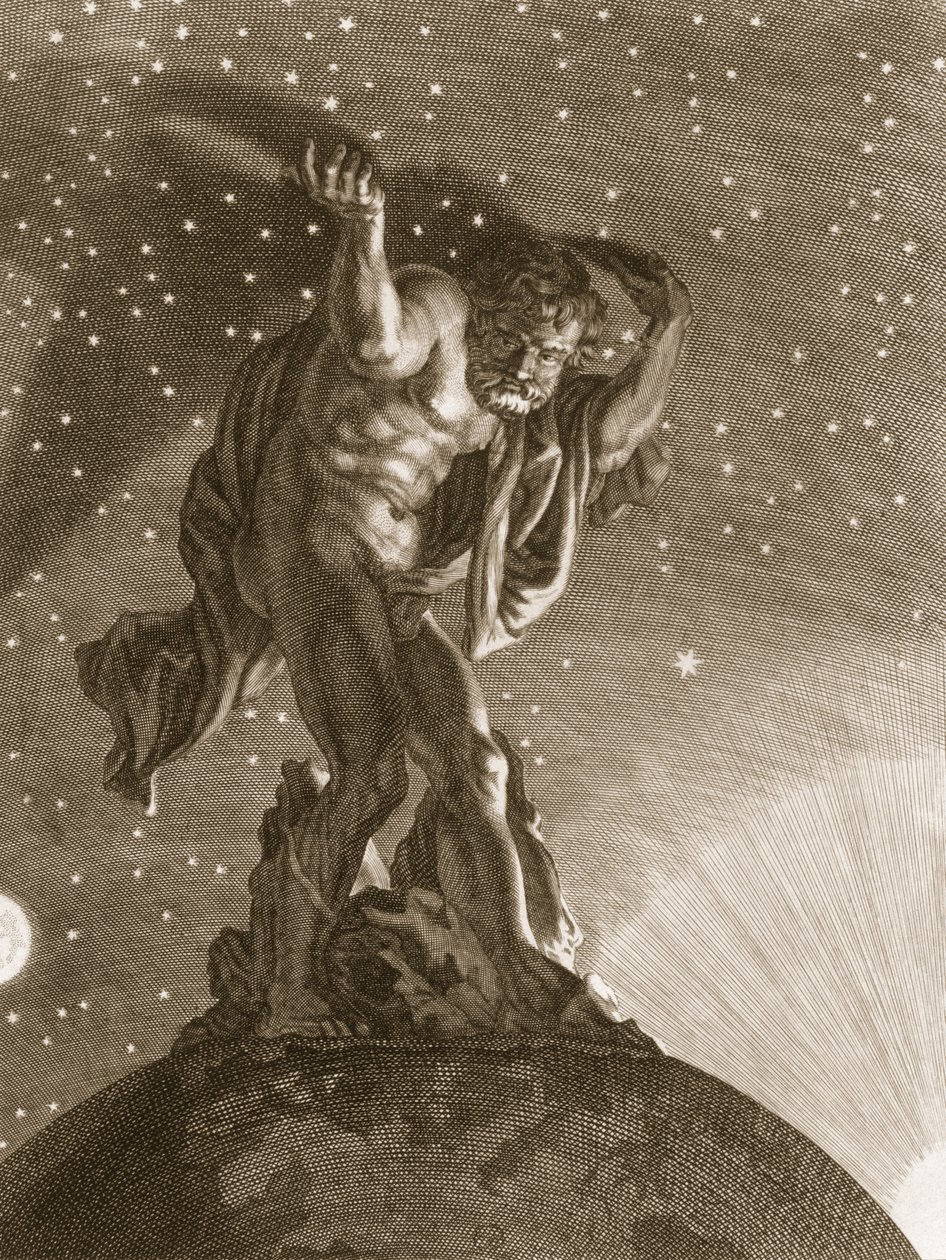 Atlas podpírá nebesa na svých ramenou, 1731 od Bernard Picart