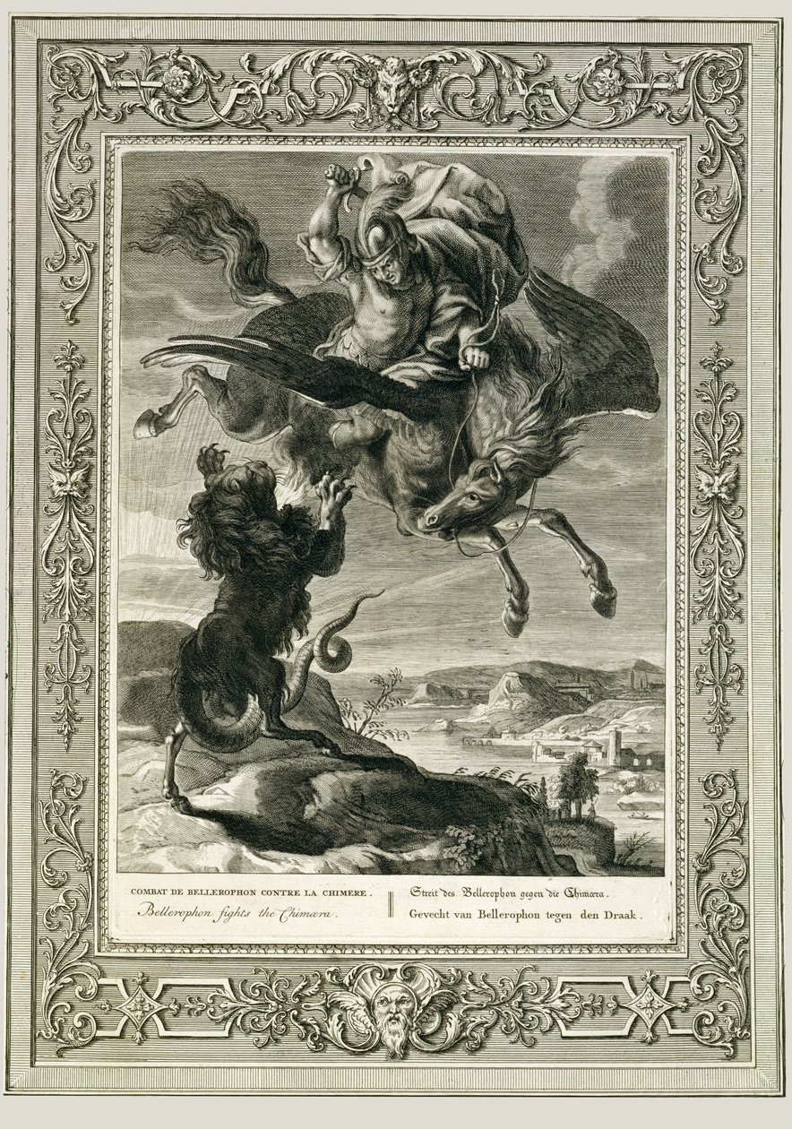 Bellerophon bojuje s Chimérou od Bernard Picart