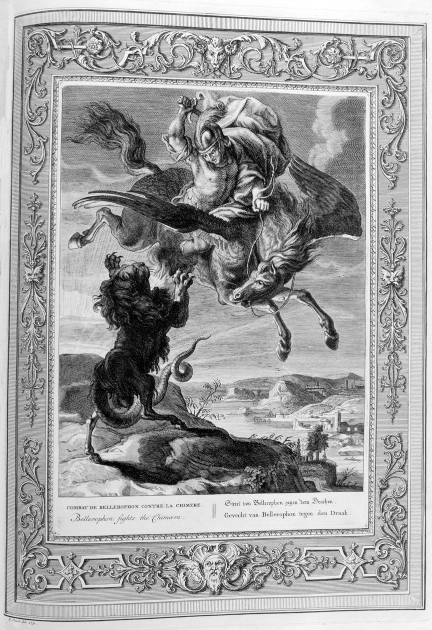 Bellerophon bojuje s Chimérou, 1733 od Bernard Picart