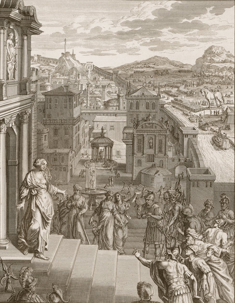 Cassandra předpovídá Trojanům jejich osud a nevěří se, 1731 od Bernard Picart