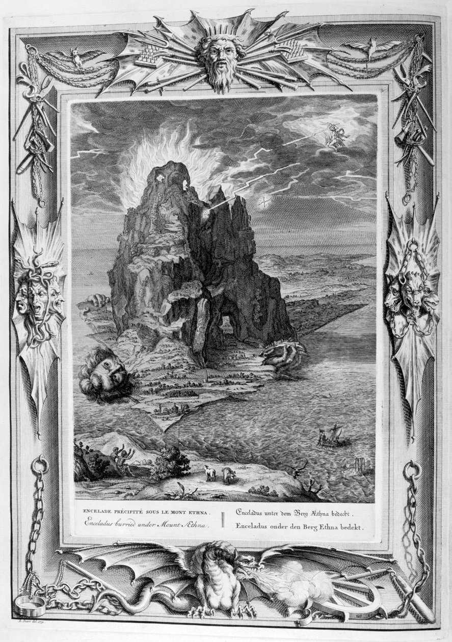 Enceladus pohřben pod Etnou, 1733 od Bernard Picart