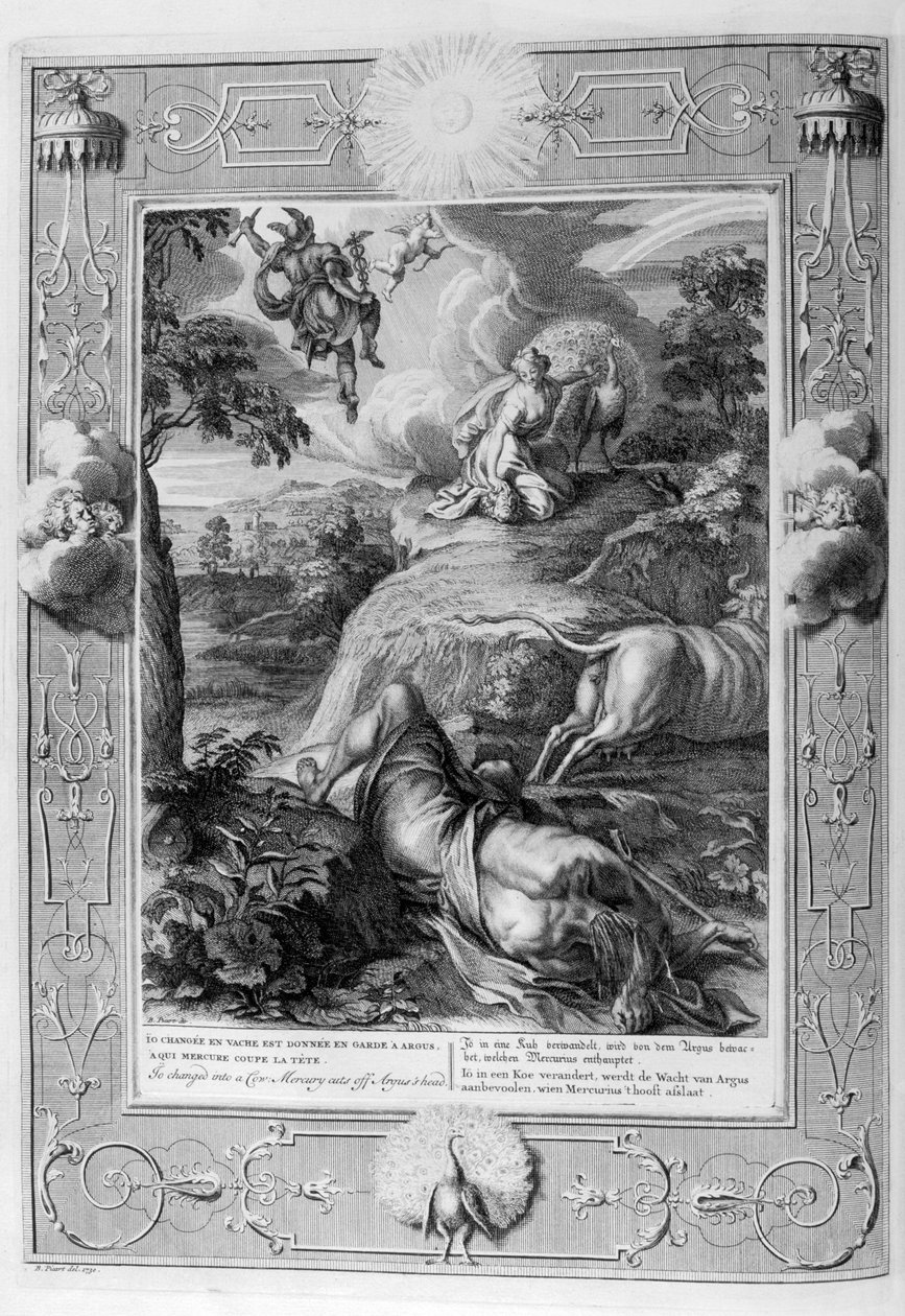 Io se změnil v krávu: Merkur usekl hlavu Argusovi, 1733 od Bernard Picart