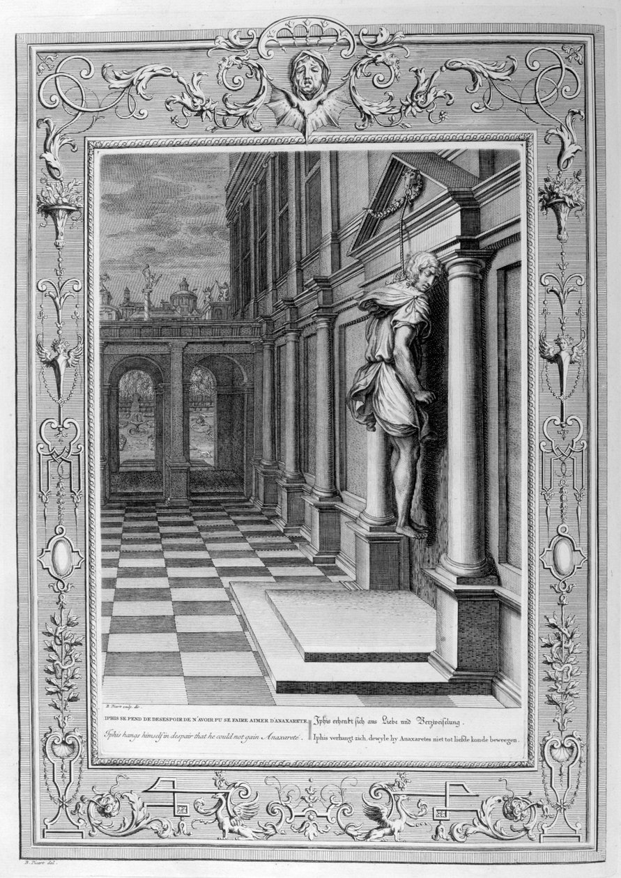 Iphis se oběsil v zoufalství, že nemohl získat Anaxarete, 1733 od Bernard Picart