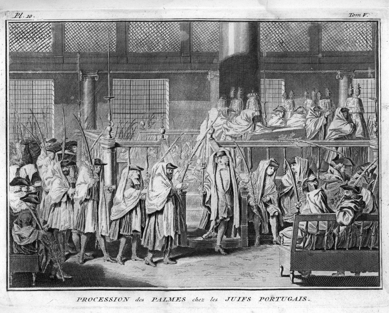 Judaismus: Procesí palem oslavované v židovské portugalské komunitě Rytina z „“ Illustration de ceremonies et zvyk religieuses de tous les peuples du monde““ od Bernarda Picarta (1723-1743) 1819 Soukromá sbírka od Bernard Picart