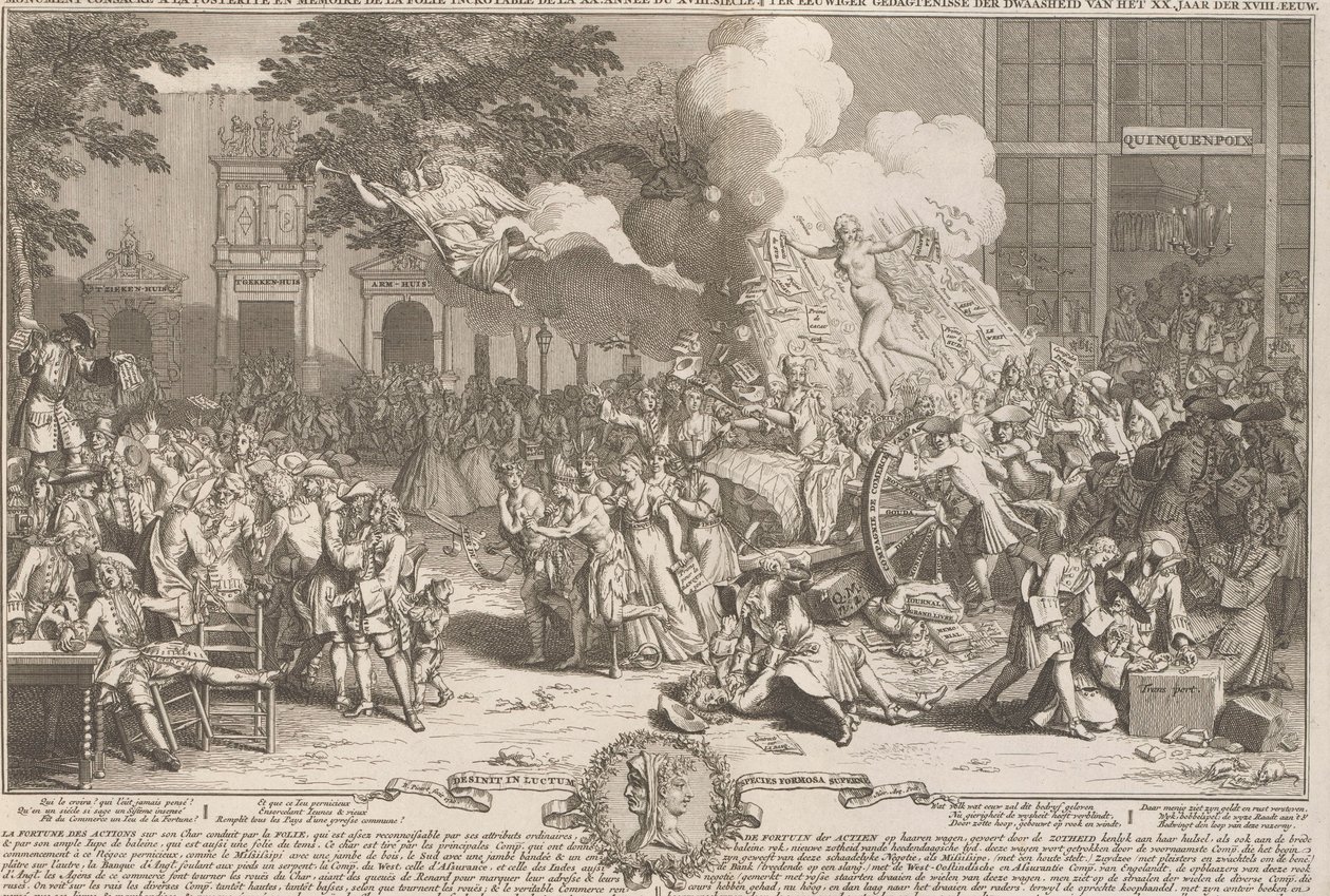 Památník připomínající pošetilost roku 1720 Monument consacré a la posterité a memoire de la foil incroyable de la XX. Anny du XVIII. siecle / Na věčnou památku pošetilosti XX. ročník XVIII. století (název na předmětu) aha od Bernard Picart