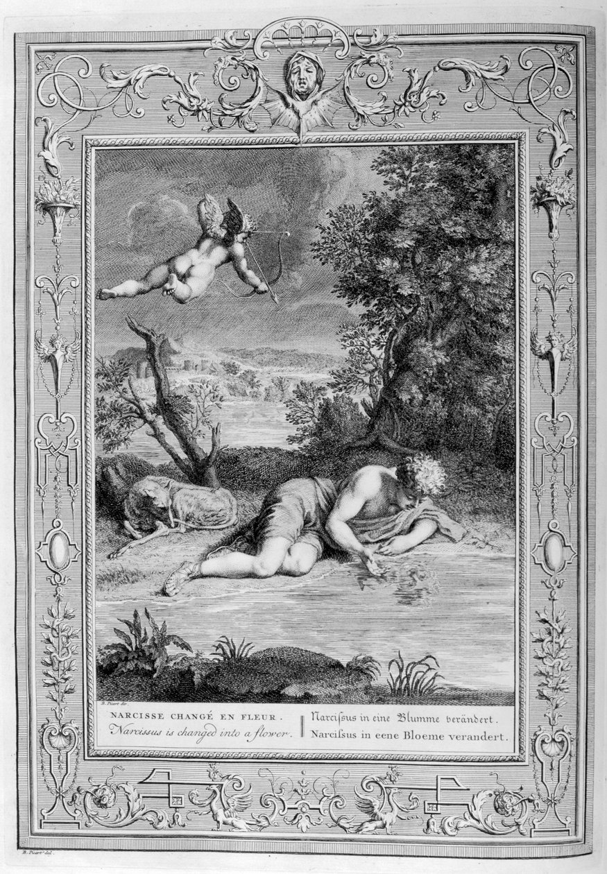 Narcis zamilovaný do vlastního odrazu, 1733 od Bernard Picart