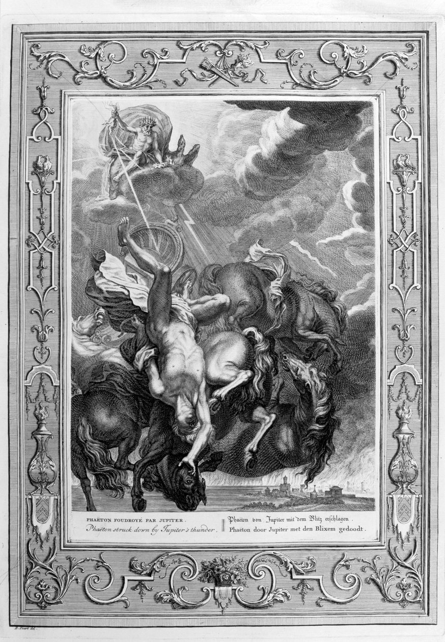 Phaeton sestřelil Jupiterův blesk v roce 1733 od Bernard Picart