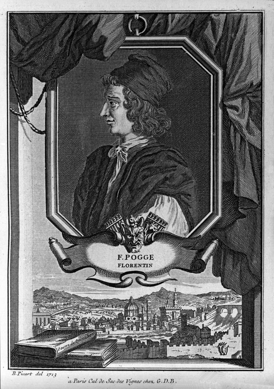 Portrét Giovanni Francesco Poggio Bracciolini, známý jako Le Pogge nebo Le Pogge Florentin (1380-1459), italský humanista, rytina Bernarda Picarta, Paříž od Bernard Picart