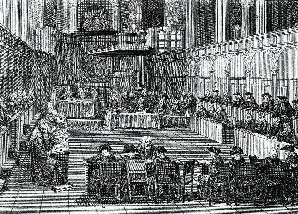 Protestantská synoda konaná v roce 1730 v Nieuwe Kerk (Nový kostel) v Amsterdamu, Nizozemsko, rytina Bernarda Picarta (1673-1733) od Bernard Picart