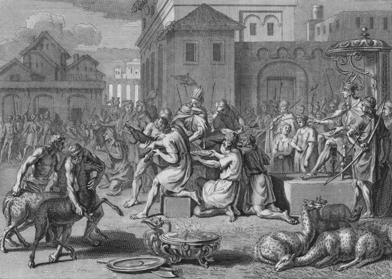 Obětování černého beránka, den velkého slunečního festivalu, 1723. od Bernard Picart