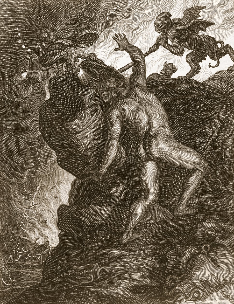 Sisyfos tlačí svůj kámen do hory, 1731 od Bernard Picart
