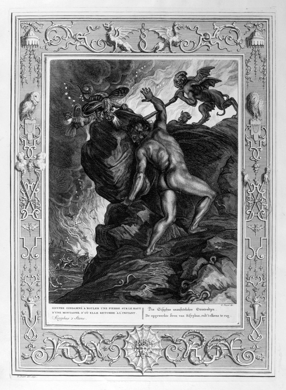 Sisyfos tlačí svůj kámen do hory, 1733 od Bernard Picart