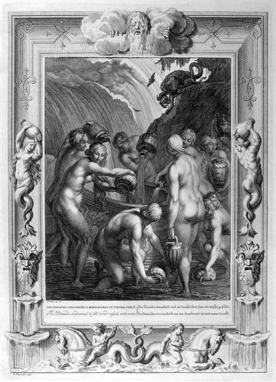 Danaides odsouzen k naplnění vyvrtaných nádob vodou, 1733 od Bernard Picart